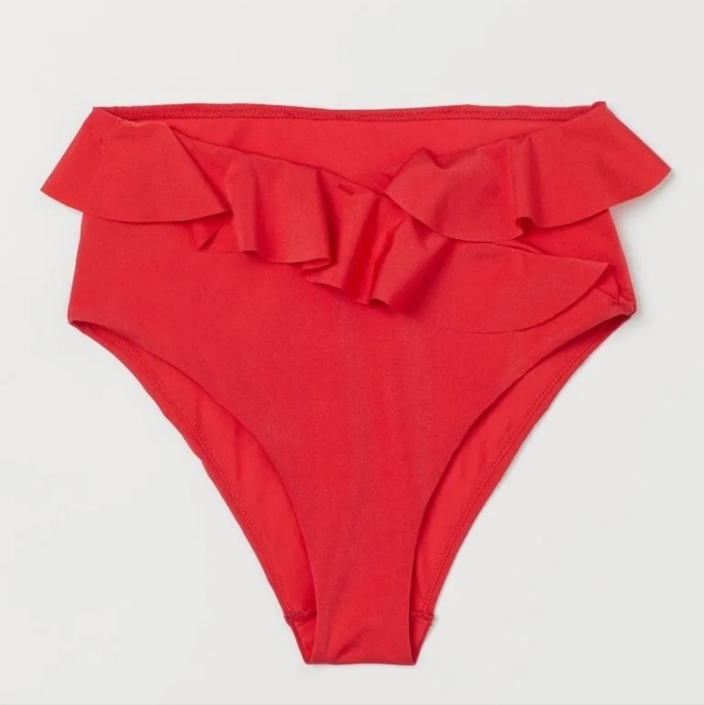 NWT Brazilian Bikini Bottom Red Ruffled Size 2